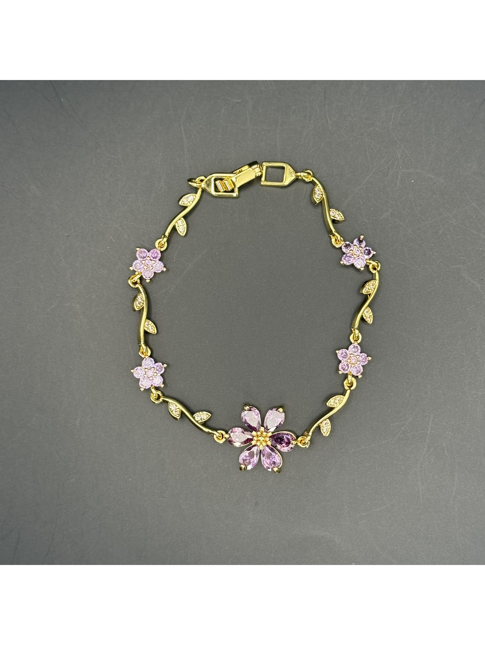 candy+clover lilac amethyst sakura vine crystal station gold tone bracelet
